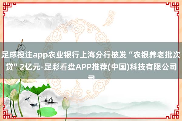 足球投注app农业银行上海分行披发“农银养老批次贷”2亿元-足彩看盘APP推荐(中国)科技有限公司